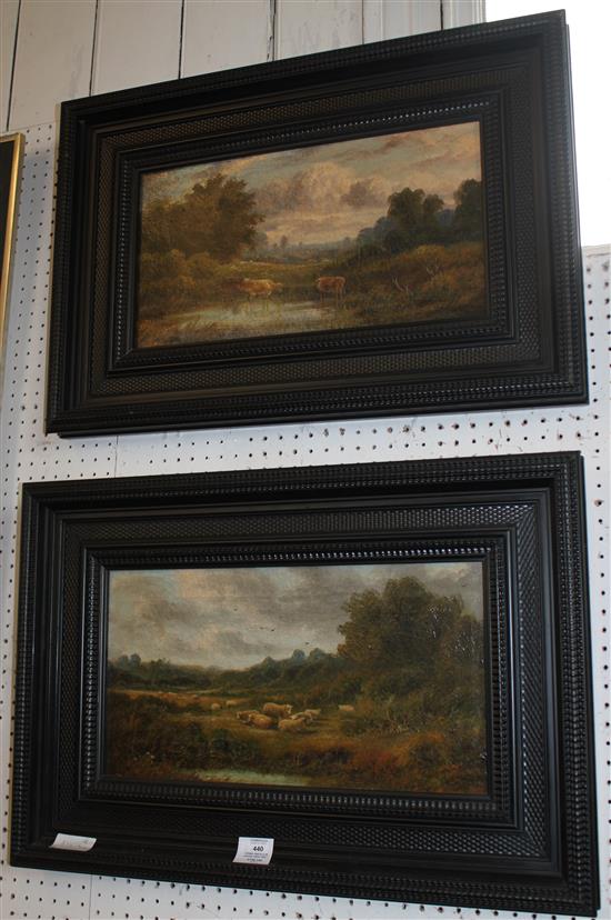Atkins, pair oils on canvas, Sheep and Cattle in a landscape